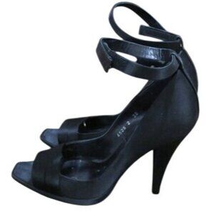 Pedro Garcia Satin Wrapped Leather classic black Dress Heels Sandals 38 or 8